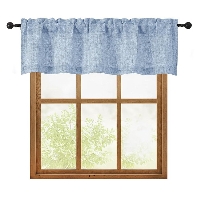 OWENIE Demin Valances for Windows 1 Pcs, Light Filtering Textured Farmhouse Short Small Valance Curtains for Bathroom Basement Living Room Bedroom, Rod Pocket Half Curtains Over Sink, 52Wx14L Inch