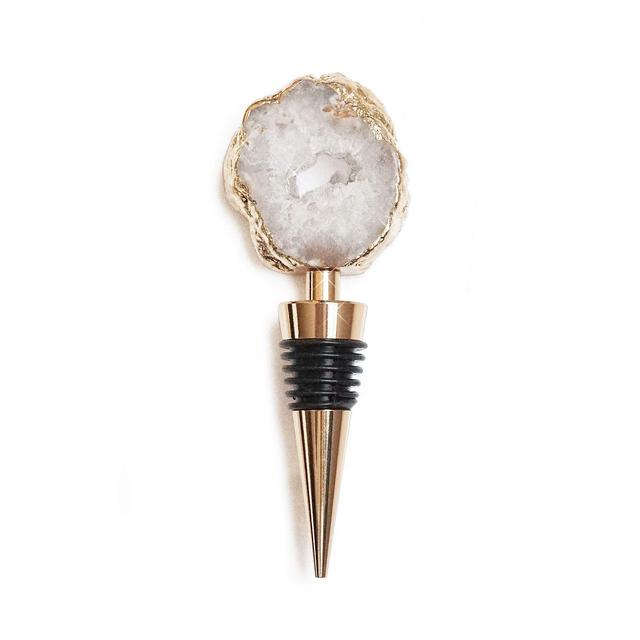 Crystal Bottle Stopper with Natural Quartz Agate Design for Wine Champagne, Reusable Vacuum Seal Geode, a Home Bar Accessory for Drinks Trolley or Kitchen with Gift Box (Gold)
