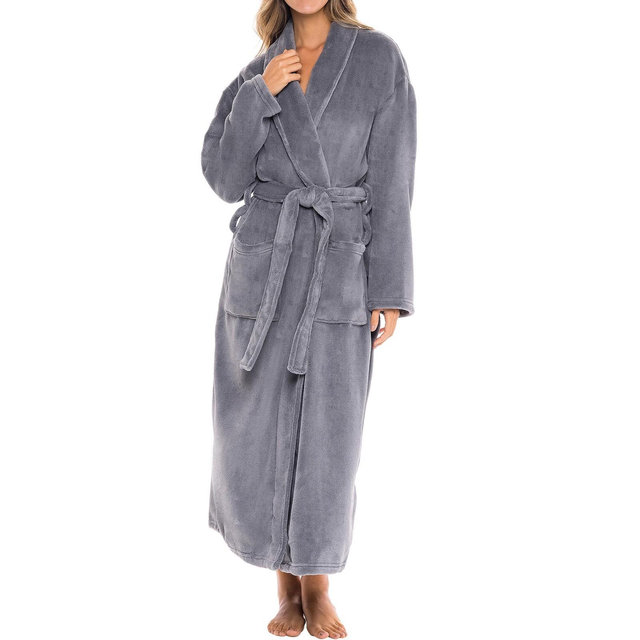 ADR Womens Robes Long Plush, Robes for Women Bathrobe, Plus Size Robe Steel Gray Medium