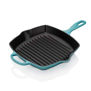 Le Creuset LS2021-2617 Cast Iron Signature Square Skillet Grill, 10 1/4", Caribbean