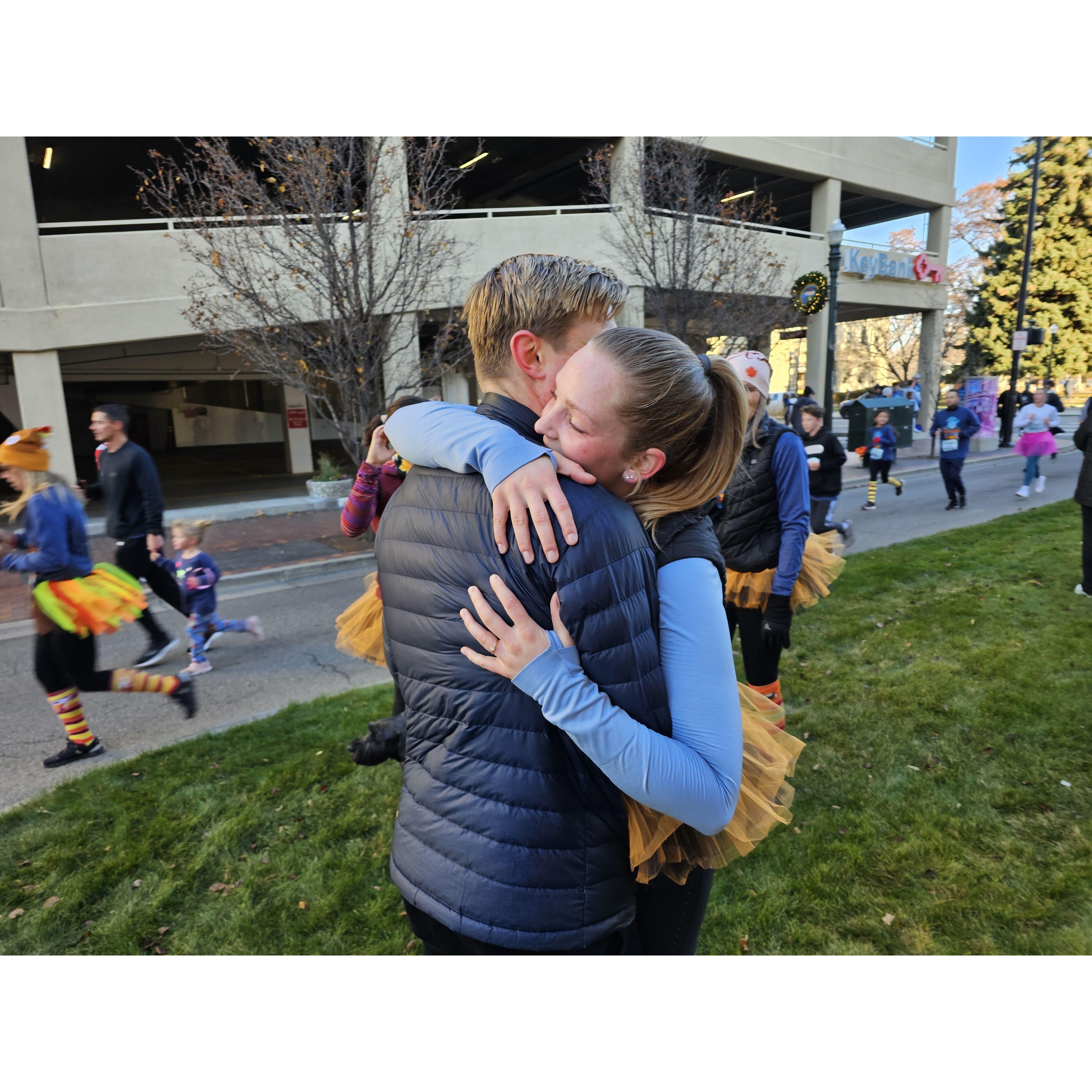 Nov 2024. Engaged at the annual Turkey Day 5K in Boise!