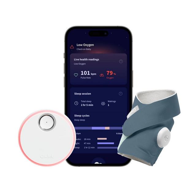 Owlet Dream Sock - FDA-Cleared Smart Baby Monitor with Live Health Readings and Notifications - Bedtime Blue