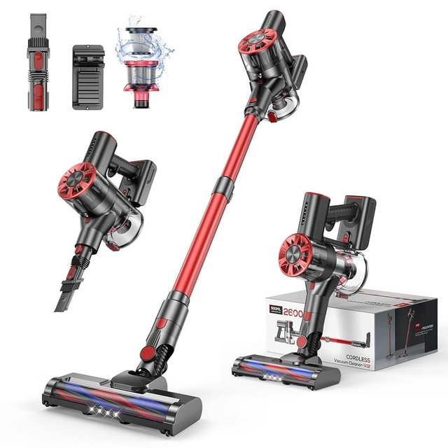 Comvtu Cordless Vacuum Cleaner for Home, 80,000PRM Powerful 4 in 1 Lightweight Stick Vacuum with 2 Adjustable Suctions, Max 40 Mins Runtime, 2600mAh Rechargeable Vacuum Cleaners (Rave Red)