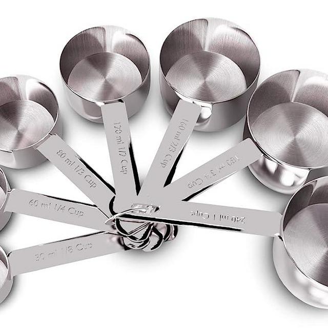 AGRUS Measuring Cups Stainless Steel, 7 Metal Stackable Piece Set for Liquid or Dry Ingredients, Kitchen Cooking Baking Supplies Essentials
