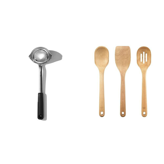 OXO Good Grips Stainless Steel Ladle & Good Grips 3- Piece Wooden Utensil Set