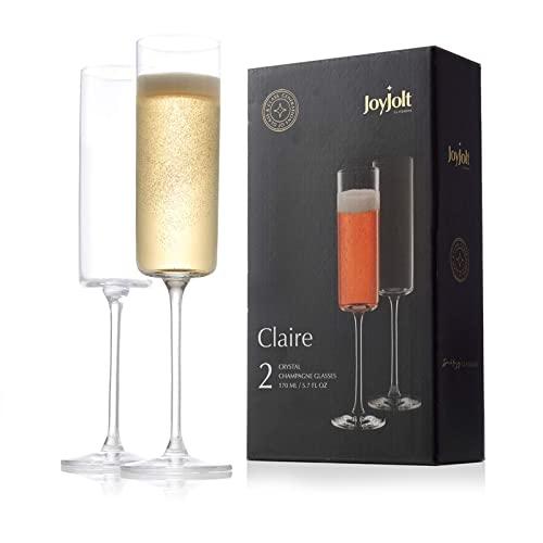JoyJolt Champagne Flutes – Claire Collection Crystal Champagne Glasses Set of 2 – 5.7 Ounce Capacity – Exquisite Craftsmanship – Ideal for Home Bar, Special Occasions