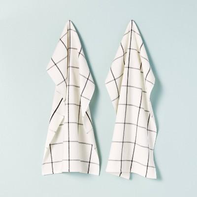 2ct Grid Lines Terry Kitchen Towel Set Cream/Gray - Hearth & Hand™ with Magnolia