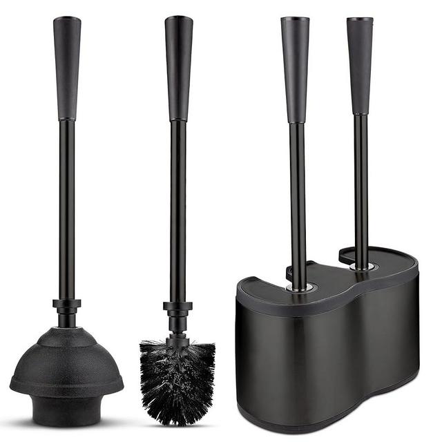 UMIEN™ Toilet Brush and Plunger Set - Black Stainless Steel Plunger and Toilet Brush Combo with Freestanding Canister - Modern and Sleek Bathroom Cleaning Accessories…