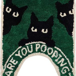 Drydiet Toilet Rug U Shaped Washable Soft and Absorbent Bathroom Rugs Non Slip Bath Mat Machine Wash Bathroom Contour Rug for Toilet Base, 24 x 20 Inch (Black Cat)