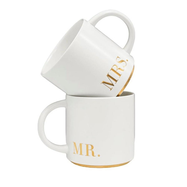 COLLECTIVE HOME - Mr. & Mrs. Ceramic Mugs, Wedding Gift Set, Perfect Luxury Couple's Gift, Elegant Design, Premium Ceramic, 2-Piece Set (MR & MRS)