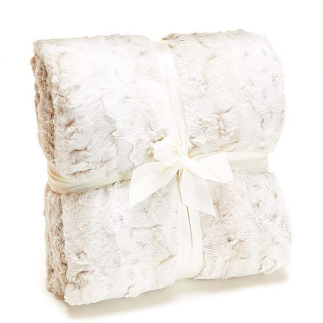 Outrageously Soft Throw Blanket - Ultra Plush Minky Faux Fur Blanket - Oversized 60 x 80 Inches - Tan