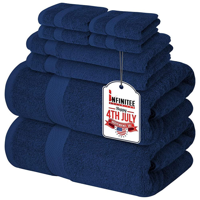 Premium Navy Blue Bath Towels Set - [Pack of 8] 100% Cotton Highly Absorbent 2 Bath Towels, 2 Hand Towels and 4 Washcloths - Luxury Hotel & Spa Quality Bath Towels for Bathroom by Infinitee Xclusives