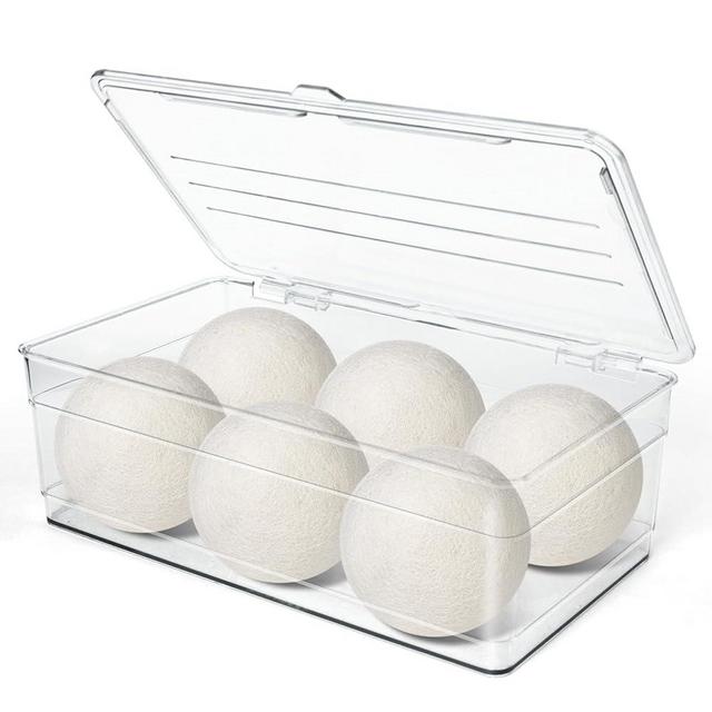 Dryer Sheet Holder - Dryer Ball Holder, Dryer Sheet Dispenser, Acrylic Dryer Sheet Holder Container with Lid, Bathroom Storage Containers for Laundry Pods, Clips, Dryer Balls and Sheets (No Balls)