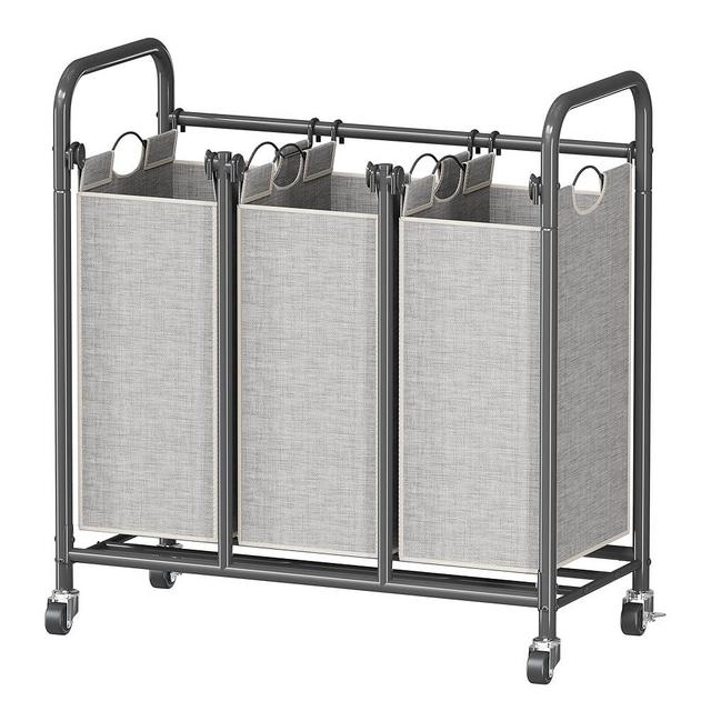 HOMEIJU 3-Bag Laundry Sorter, Laundry Hamper Cart with Heavy Duty Rolling Lockable Wheels and Removable Bags, Laundry Organizer Basket Clothes Separator Hamper, Grey