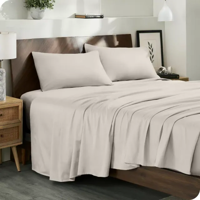 400 Thread Count Organic Cotton Sateen French Beige 4 Piece King Bed Sheet Set by Bare Home