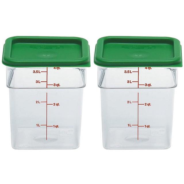 Cambro 4 Qt Food Storage Containers with Green Lid – Set of 2 in Clear for Industrial and Kitchen Use, Pantry Organization, Baking Ingredients and Sous Vide