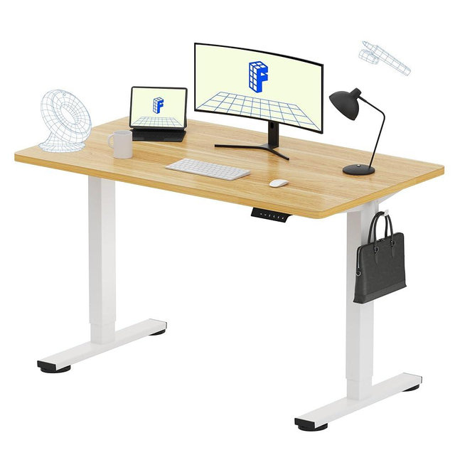 FLEXISPOT EN1 Whole-Piece Standing Desk, 48 x 24 Inches Height Adjustable Desk Stand up Desk Home Office Table for Computer Laptop (White Frame + Maple Desktop)