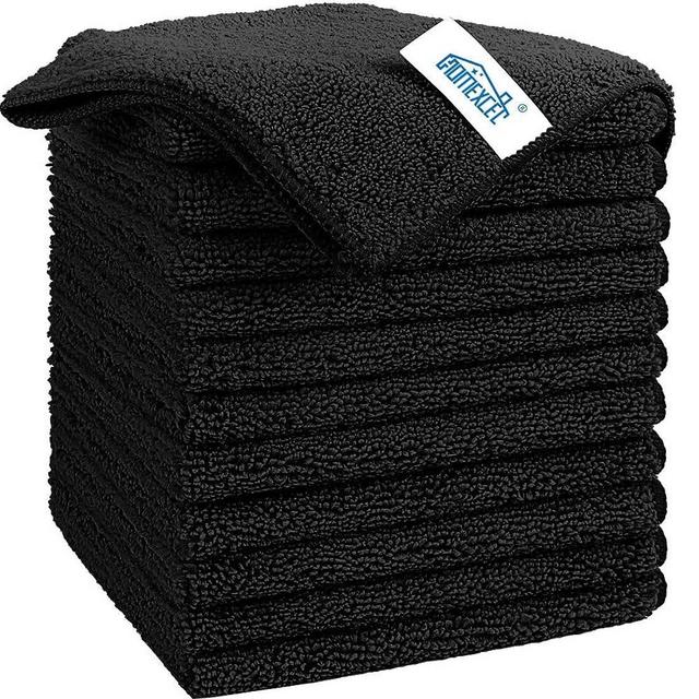 HOMEXCEL Microfiber Cleaning Cloth, 12 Pack Premium Microfiber Towels for Cars, Lint Free, Scratch-Free, Highly Absorbent, and Reusable Cleaning Rags for Car, Household, Kitchen, Window, 12"X12" Black