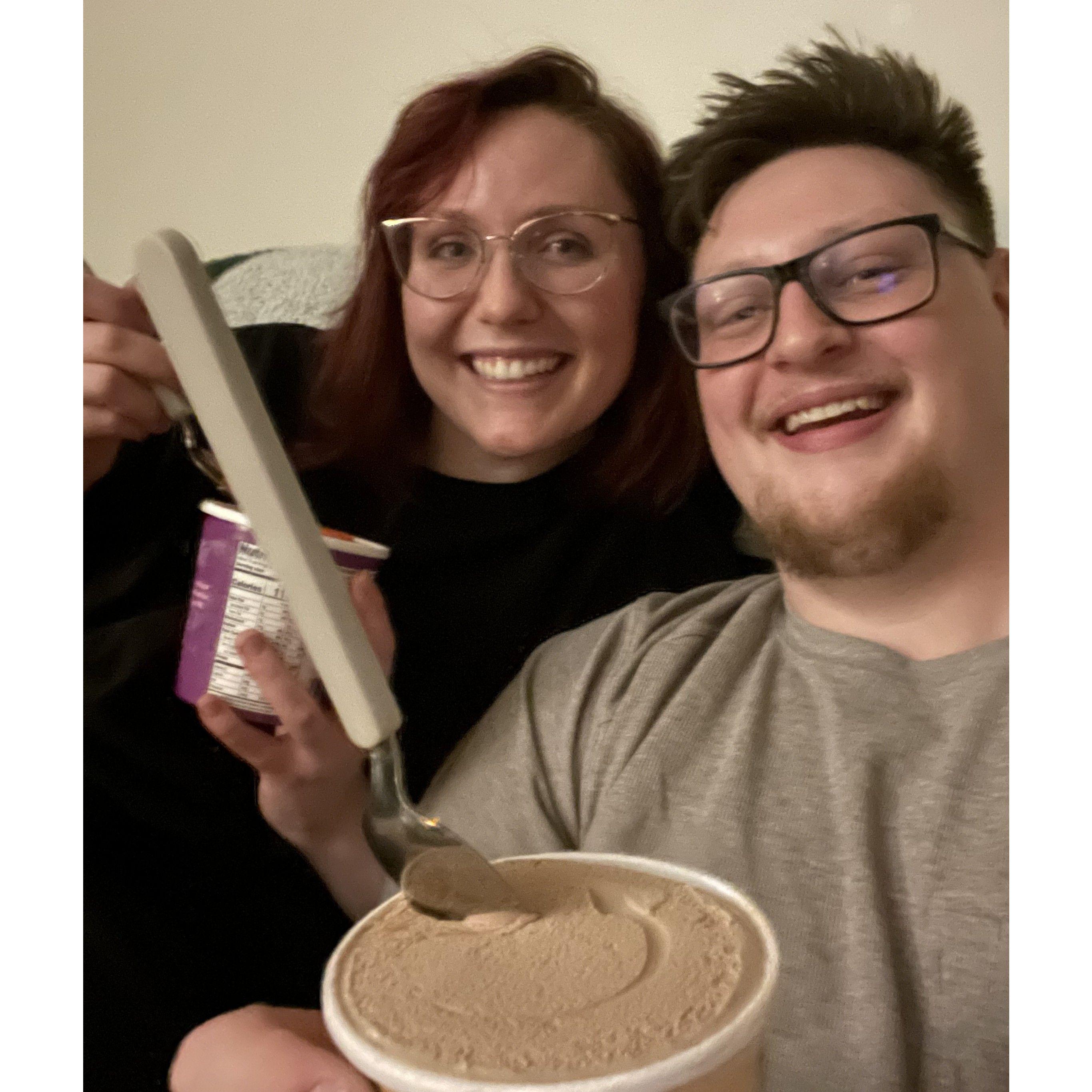 One of the first selfie's of us! Featuring a pint of our favorite icy treats.