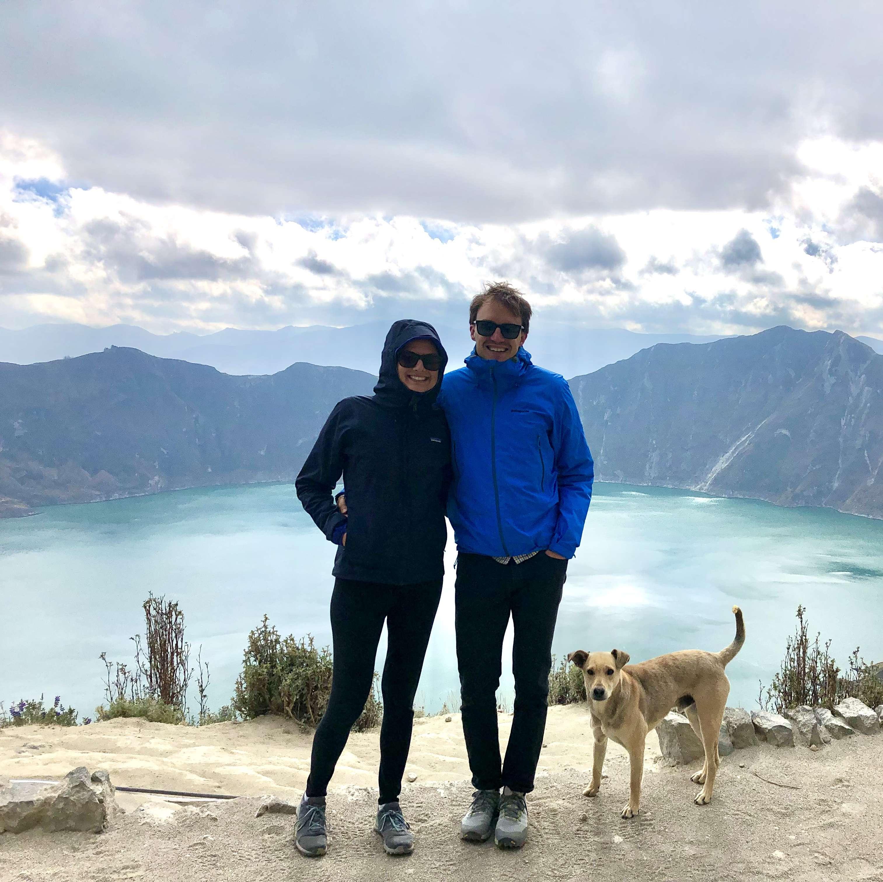 Arriving to Lake Quilotoa, August 15, 2019, after a 3 day hike through Ecuador.  This dog followed us from town just to be in our pictures.