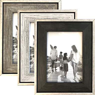Tasse Verre 8x10 Rustic Frames - (3-Pack)- Distressed Farmhouse Industrial Frame - Ready to Hang or Stand - Built-in Easel - Silver Galvanized Metal Look with Wood Insert (8x10 (3-Pack))