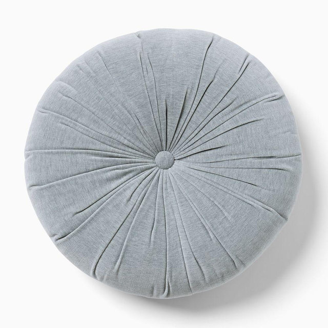Classic Velvet Tufted Round Pillow, 18 In Round, Arctic Blue