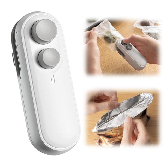 Mini Bag Sealer, 2025 Portable 2-in-1 Bag Sealer & Cutter, Rechargeable Mini Sealer Machine with Magnet for Snacks, Chips & Food Storage, USB Handheld Plastic Bag Resealer (White)