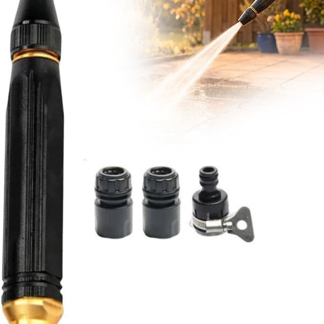 Sakerplus Heavy Duty Adjustable Hose Nozzle, High Pressure Jet Sweeper Spray Nozzle with Leak-Proof Design, Metal Garden Hose Sprayer for Car Wash, Lawn, Patio Cleaning (1pc)