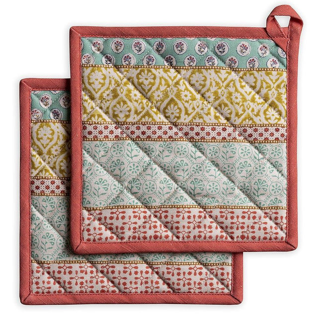 Maison d' Hermine Pot Holder 100% Cotton Set of 2 Potholder Heat Resistant (8"x8") with Loop Hot Pads, Kitchen, Baking, Chef, Barbeque & Microwave, Provence - Spring/Summer