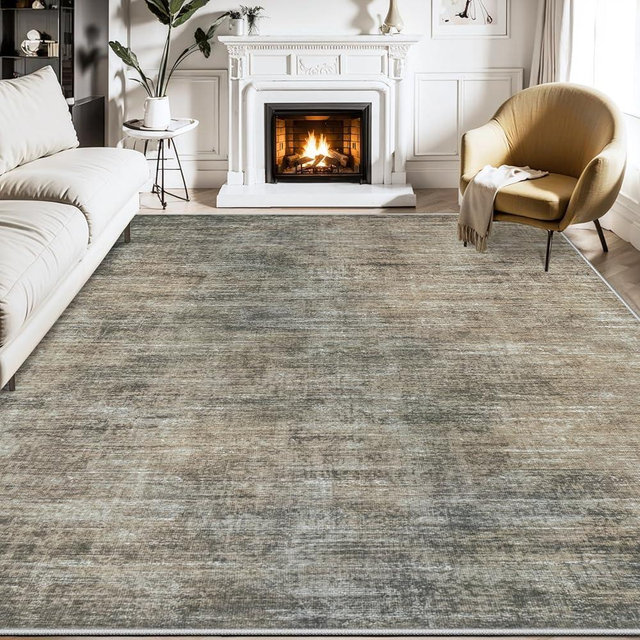 Area Rugs for Living Room: 9x12 Large Soft Washable Rug Modern Abstract Indoor Carpet Non-Slip Backing for Bedroom Dining Room Under Table Home Office Farmhouse- Green Brown