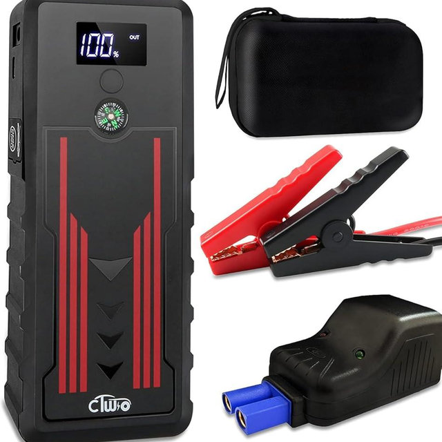 Car Jump Starter 1000A, CTWJO Portable Jump Starter Battery Pack for Up to 7.2L Gas and 5.5L Diesel Engines, 12V Jump Box with USB-C Smart Port, Compass, LCD Screen, LED Light, Travel Case