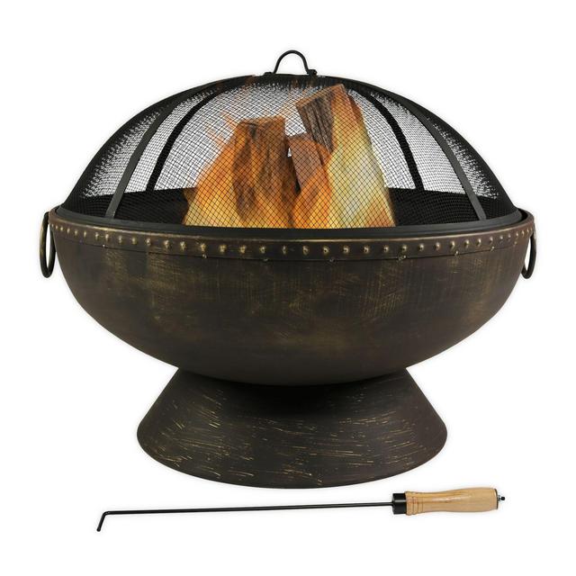 Firebowl Wood Fire Pit in Bronze with Spark Screen