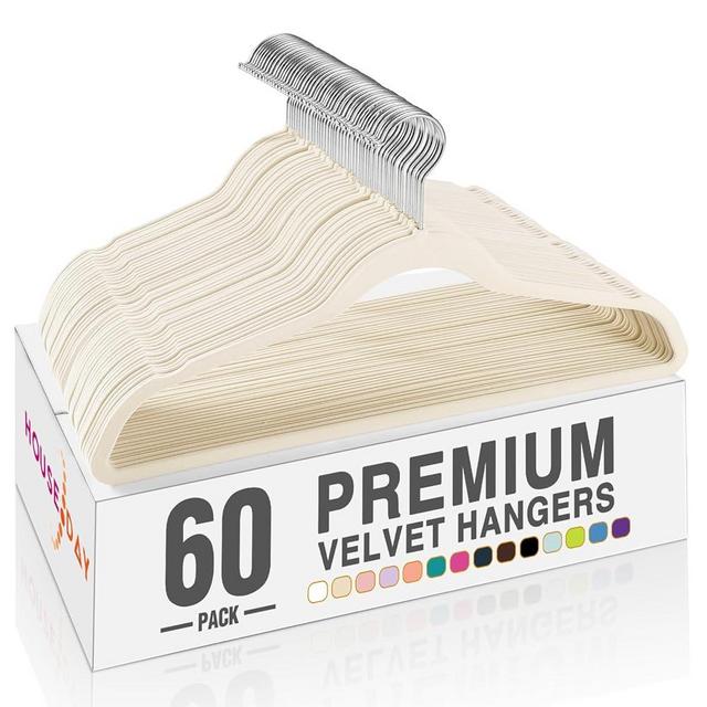 HOUSE DAY Velvet Hangers 60 Pack, Premium Clothes Hangers Non-Slip Felt Hangers, Sturdy Ivory Hangers Heavy Duty Coat Hangers, Durable Suit Hangers for Space Saving, No Hanger Mark 360 Rotating Hook