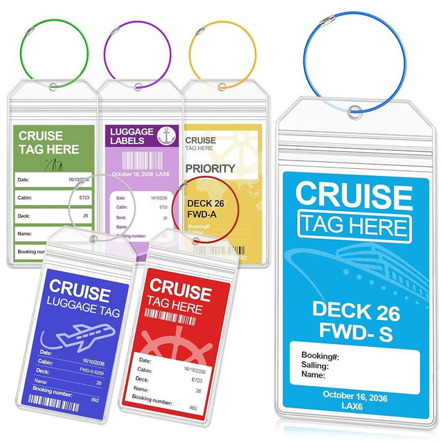 Oicumic Cruise Luggage Tag Holder, 6 Pack Cruise Luggage Tags for Cruise Ships, Waterproof Clear Luggage Tags for Suitcases Fit All Cruise Lines, Travel Cruise Ship Essentials with Steel Loop