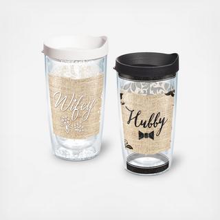 Wifey And Hubby 2-Piece Tumbler Set with Travel Lid