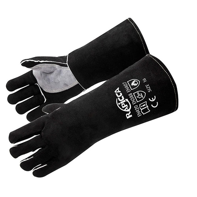 RAPICCA 14 Inches,662℉ Leather Forge/Mig/Stick Welding Heat/Fire Resistant, Mitts for Oven/Grill/Fireplace/Furnace/Stove/Pot Holder/Tig Welder/Mig/BBQ/Animal handling glove Extra Long Sleeve Black