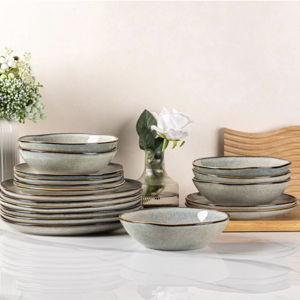AmorArc Ceramic Dinnerware Sets,Handmade Reactive Glaze Stoneware Plates and Bowls Sets,Highly Scratch Resistant | Dishwasher & Microwave Safe Dishes Set,Service for 8 (24pc)