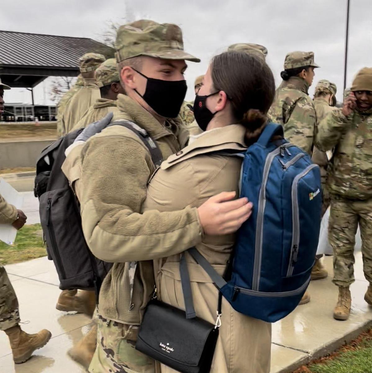 Garrett and Tamara's reunion at Garrett's Basic Training Graduation (2022)