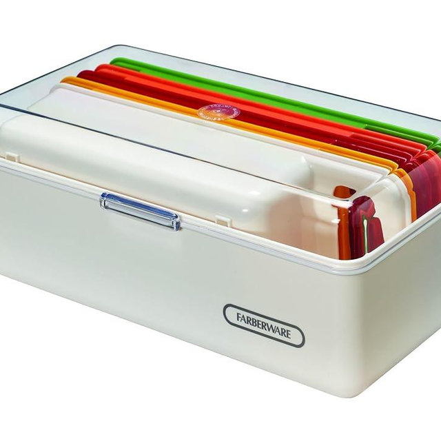 Farberware Mandoline Vegetable Slicer with 4 Blades and Container, BPA‑Free, Dishwasher Safe, Multicolored