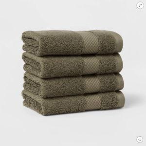 4pc Performance Plus Washcloths Dark Green - Threshold™: Heavyweight Cotton, Terry, Fade-Resistant