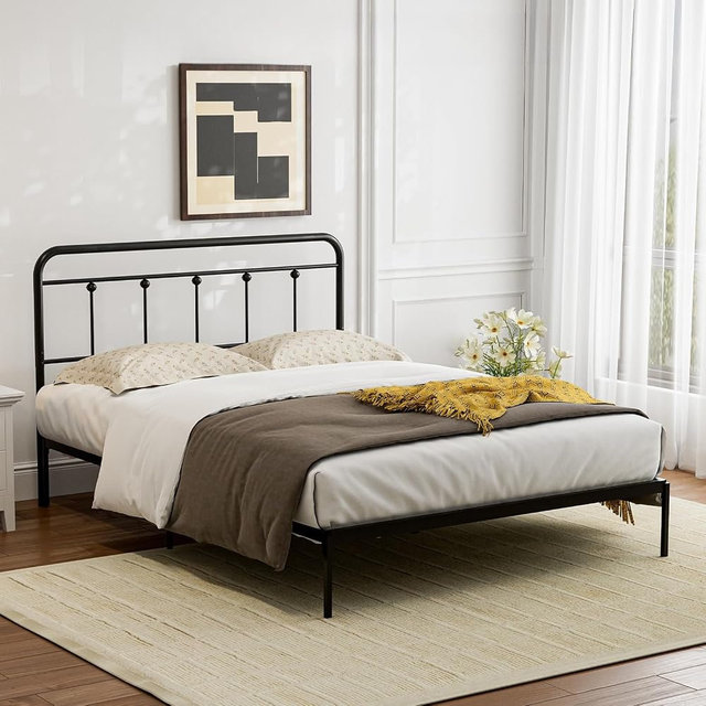 SIKHST Queen Size Metal Headboard, Adjustable Height, Farmhouse Victorian Style,Headboard Only for Bedroom Black