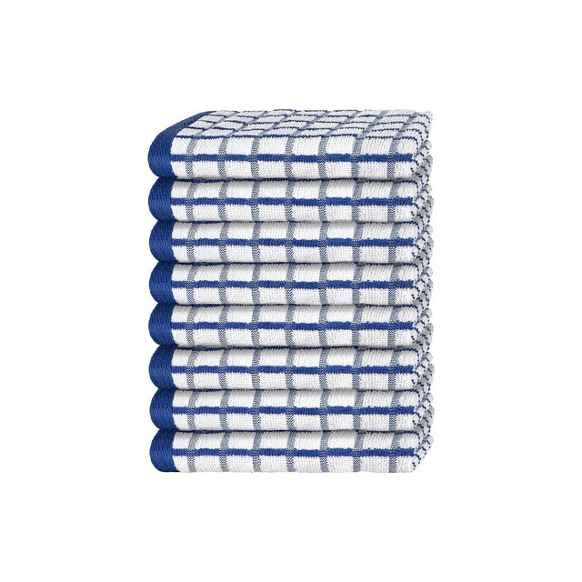 White Classic 100% Cotton Checkered Design Kitchen Towel Set of 8 - 16x26" Blue