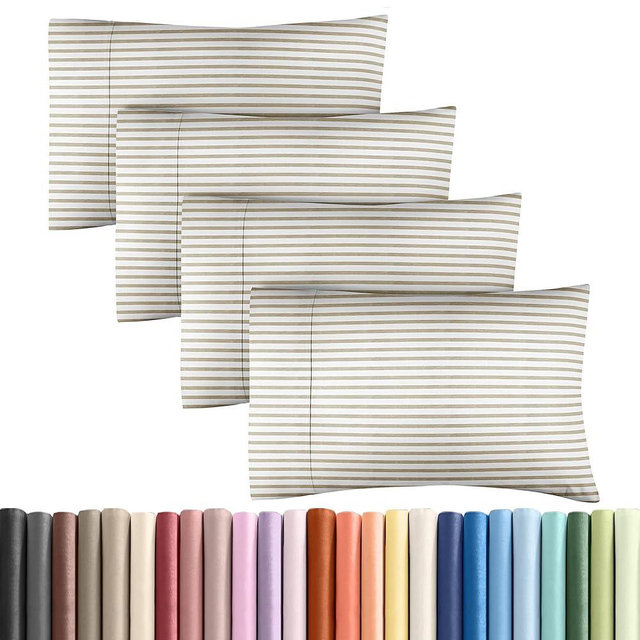 Queen Pillow Cases Set of 4 - Ultra Soft Hotel Quality Pillowcase Covers - Comfy, Cozy & Wrinkle Free - Shrinkage & Fade Resistant - Machine Washable Pillow Protectors - 4 Piece Set - Beige Stripes 2