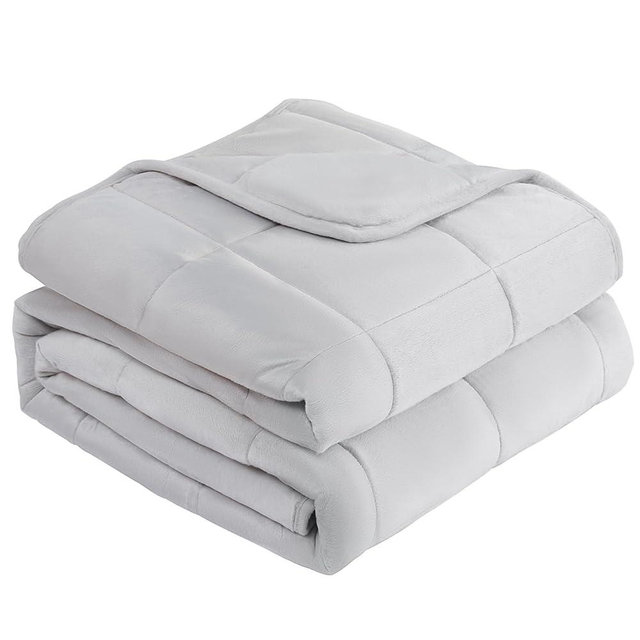 L'AGRATY Weighted Blanket - 60"x80", 15lbs Soft Breathable Heavy Blanket with Minky Material and Glass Beads for Adults, All-Season