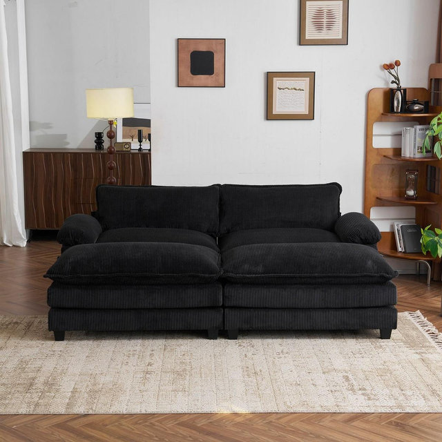 Karl Home |90'' W Black Corduroy Modular Cloud Couch Sleeper Sofa