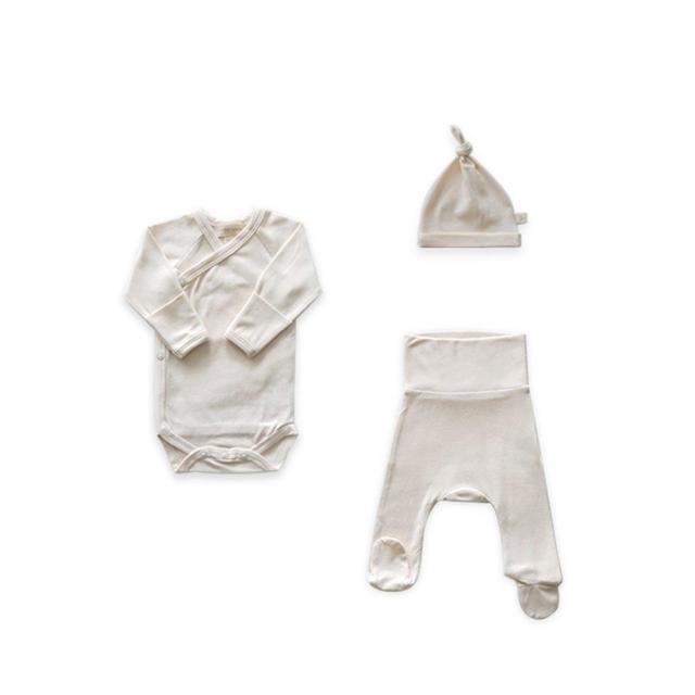 Long Sleeve Wrap Onesie + High Belly Pant + Hat | Natural