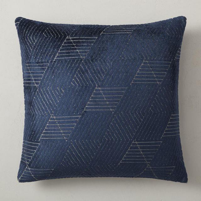 Geo Facet Jacquard Velvet Pillow Cover, 20"x20", Midnight