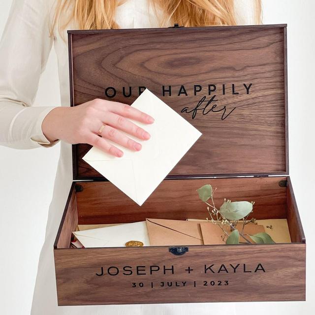 Custom Memory Keepsake Wooden Love Box with Personalization - Wedding card box, Engagement, Couple Gift for Him, Her, Boyfriend, Girlfriend