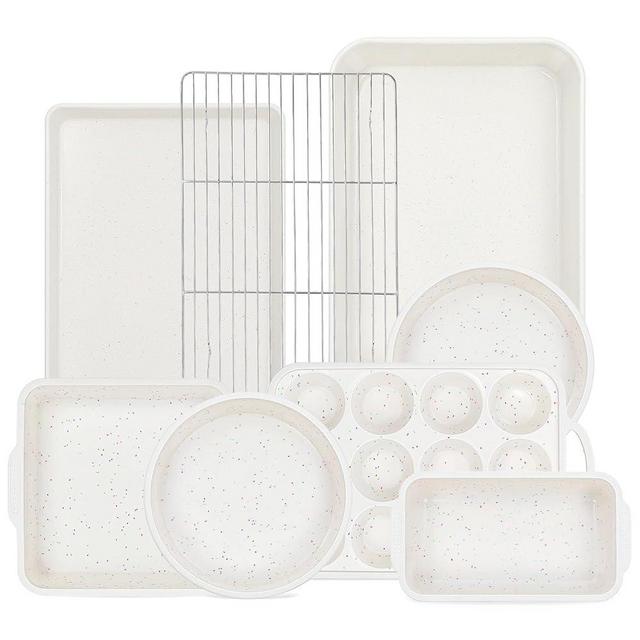 AOTASO 8 Pcs Baking Pans Set, Silicone Bakeware Sets with Metal Reinforced Frame, Nonstick Stackable Carbon Steel Non Toxic Baking Sets for Cooking (Cream)
