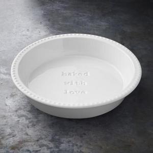 Williams Sonoma Open Kitchen Ceramic Pie Dish with "Baked with Love" Message